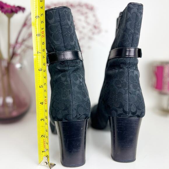 Coach Gretal Signature Slim Heeled Square Toe Ankle Bootie Boots Black Size 9 B - Picture 7 of 16